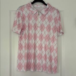 Pink and White Argyle Polo Golf Shirt